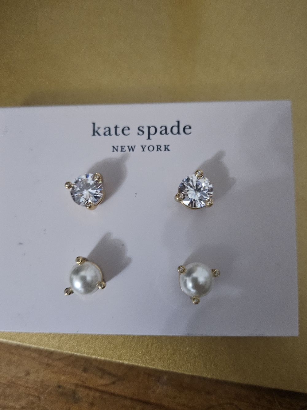 kate spade Gold-Tone Crystal & Pearl Stud Earring Set - White & Gold